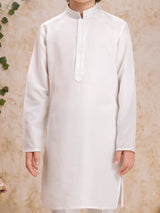 White cotton silk classic kurta suit