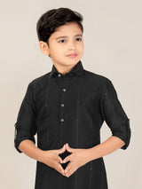 Black cotton silk boys pathani suit festive