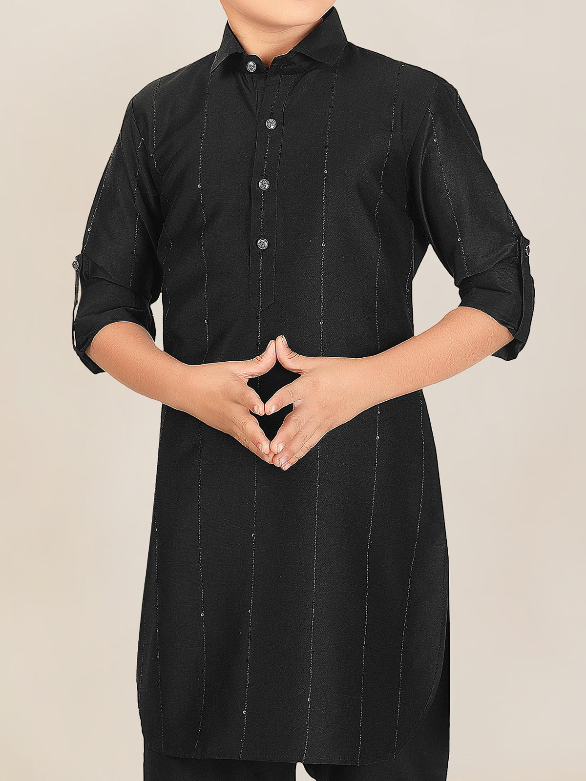 Black cotton silk boys pathani suit festive