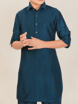 Navy cotton silk boys pathani suit festive