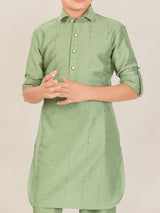 Pista green cotton silk boys pathani suit festive
