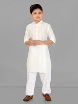 White cotton silk boys pathani suit festive