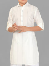 White cotton silk boys pathani suit festive