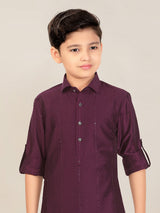 Wine cotton silk boys pathani suit for eid celebration