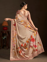 Pastel beige ready to wear silk crepe saree