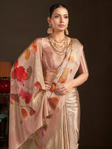 Pastel beige ready to wear silk crepe saree