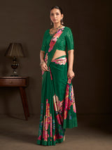 Pastel green printed ready to wear silk crepe saree