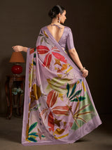 Pastel lavender ready to wear silk crepe saree