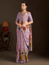 Pastel lavender ready to wear silk crepe saree