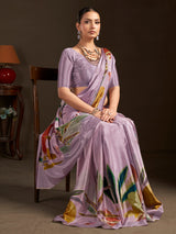 Pastel lavender ready to wear silk crepe saree