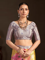 Pastel yellow ready to wear silk crepe saree for party wear