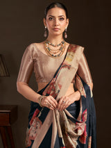 Pastel black ready to wear silk crepe saree for festive