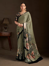 Pastel green ready to wear silk crepe saree