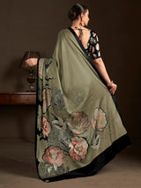 Pastel green ready to wear silk crepe saree