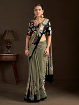 Pastel green ready to wear silk crepe saree