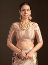 Pastel cream ready to wear silk crepe saree