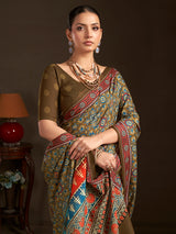 Mehndi green ready to wear silk crepe saree