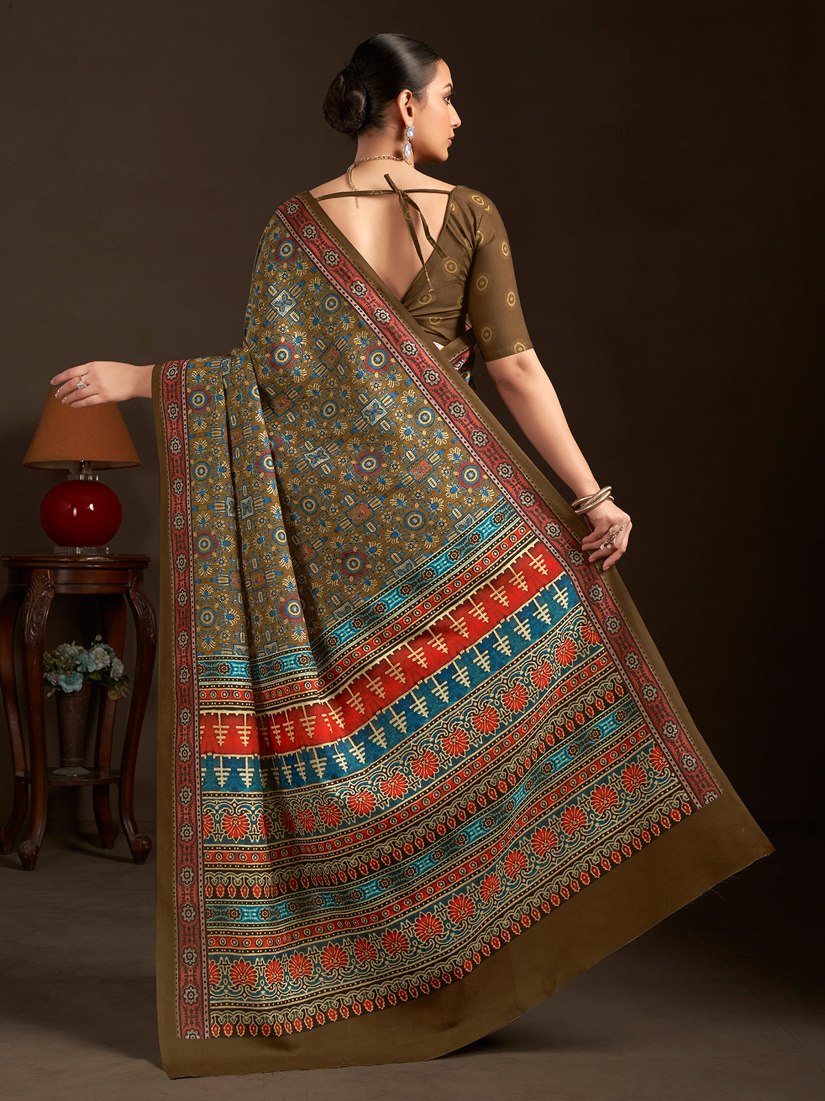 Mehndi green ready to wear silk crepe saree