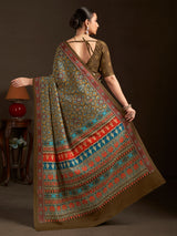 Mehndi green ready to wear silk crepe saree