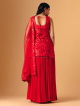 Red georgette silk sleeveless palazzo suit for women