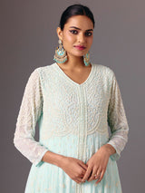 Light blue georgette v neck anarkali suit for festive wear