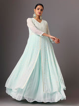 Light blue georgette v neck anarkali suit for festive wear