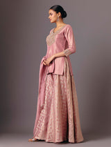 Onion pink silk v neck palazzo suit