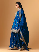 Blue silk quarter sleeve palazzo suit for reception wear