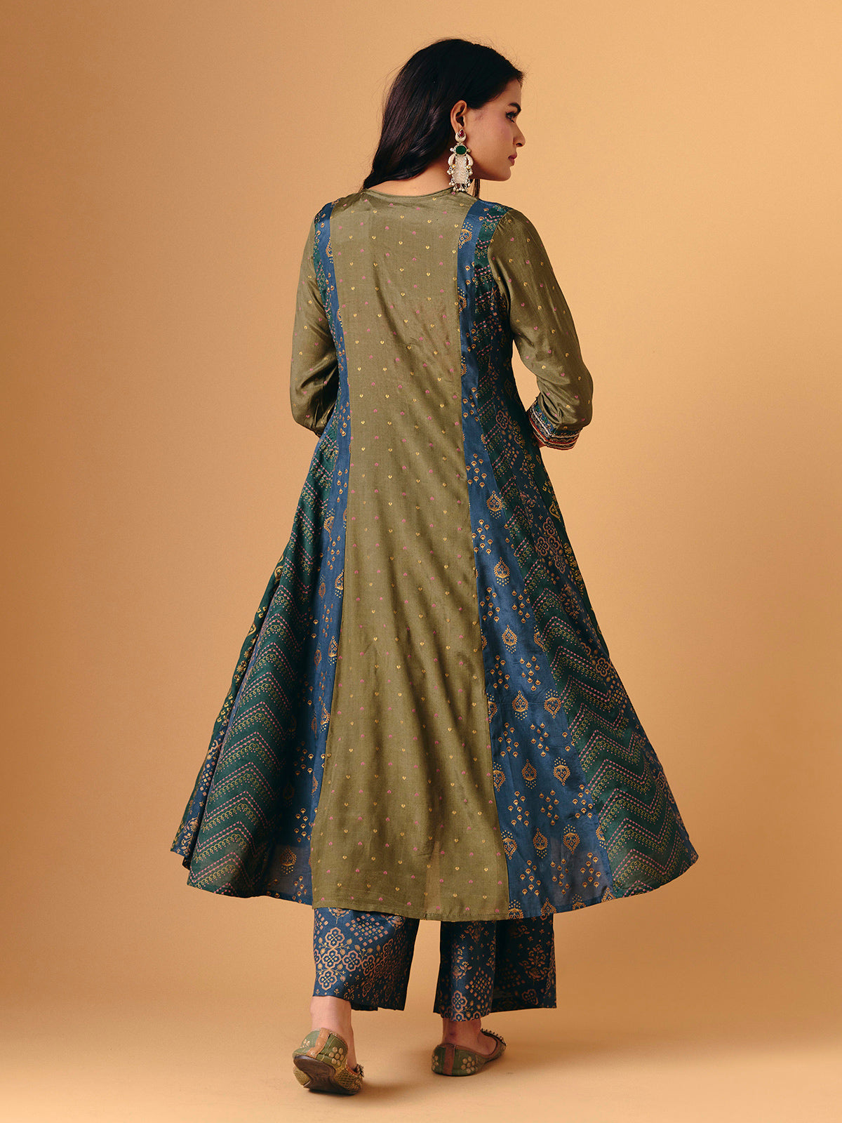 Mehendi green cotton silk v neck palazzo suit for women