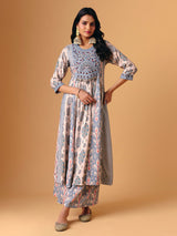Sky blue cotton silk round neck palazzo suit for women