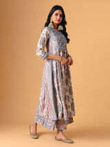 Sky blue cotton silk round neck palazzo suit for women