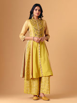 Yellow cotton silk band gala palazzo suit