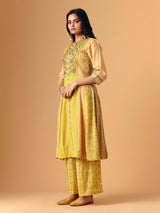 Yellow cotton silk band gala palazzo suit