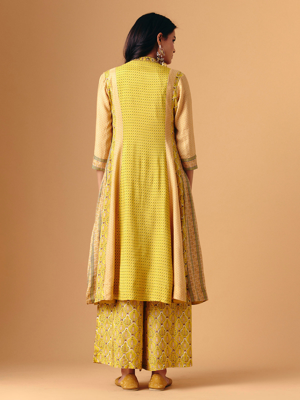 Yellow cotton silk band gala palazzo suit