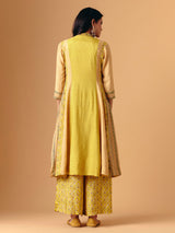 Yellow cotton silk band gala palazzo suit