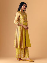 Yellow cotton silk band gala palazzo suit