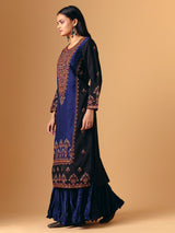 Navy blue silk round neck lehenga suit