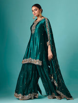 Green Russian silk quarter sleeve palazzo suit