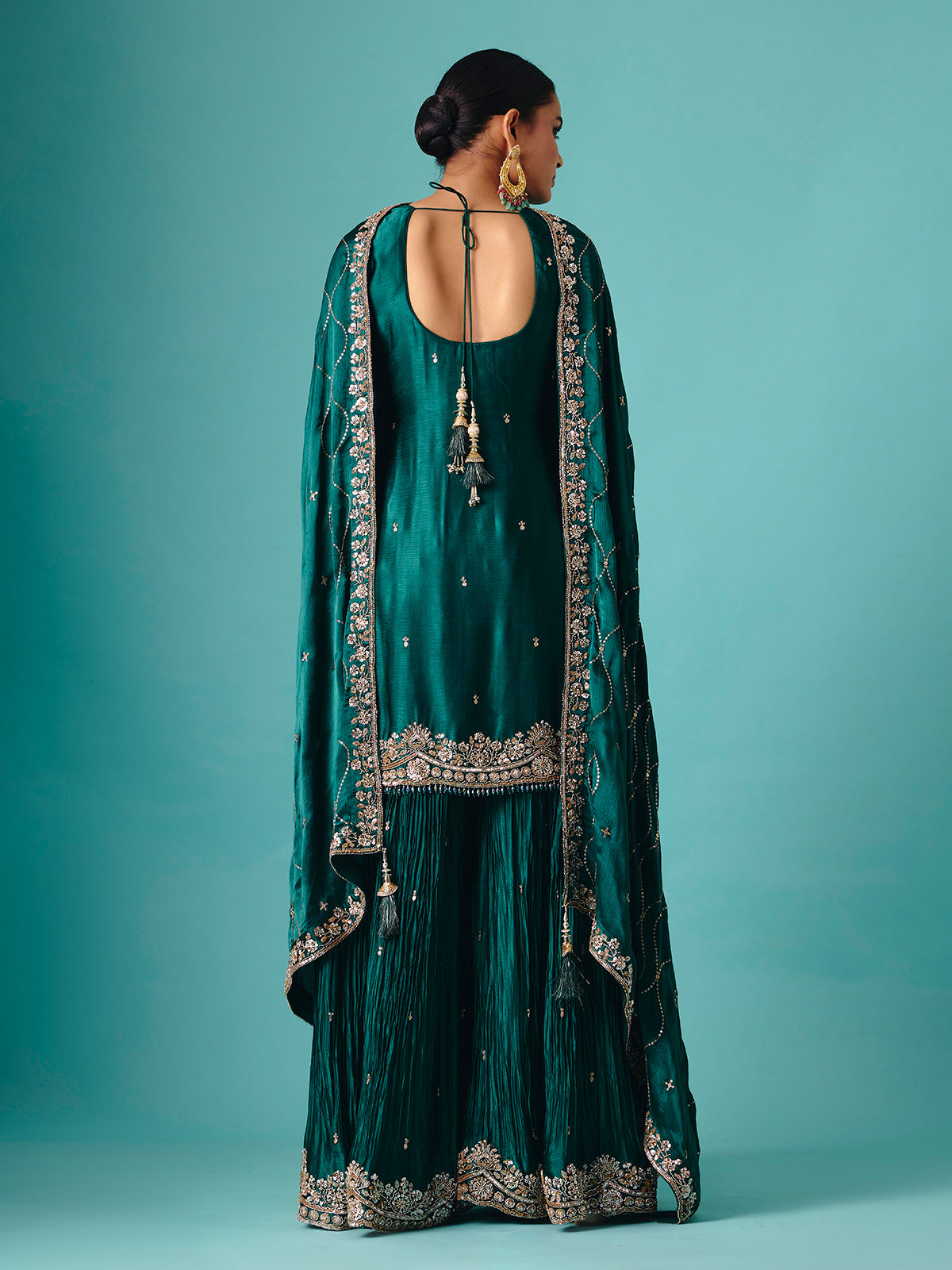 Green Russian silk quarter sleeve palazzo suit
