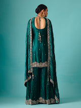 Green Russian silk quarter sleeve palazzo suit