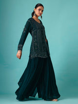 Rama green georgette silk round neck palazzo suit