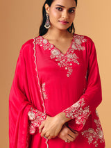 Rani pink georgette V neck layered sharara suit