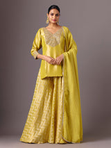 Mustard yellow silk V neck mirror palazzo suit
