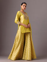 Mustard yellow silk V neck mirror palazzo suit