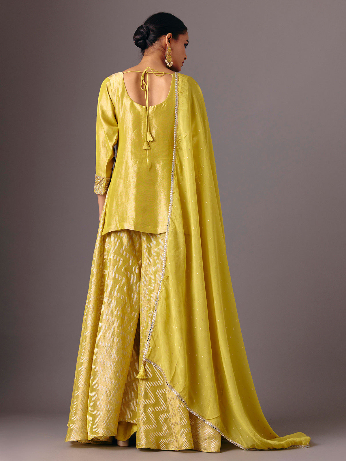 Mustard yellow silk V neck mirror palazzo suit