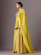 Mustard yellow silk V neck mirror palazzo suit
