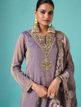 Pastel purple silk full sleeve elegant sharara suit