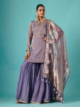 Pastel purple silk full sleeve elegant sharara suit