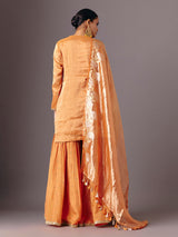 Orange silk full sleeve festive sharara suit