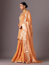 Orange silk full sleeve festive sharara suit